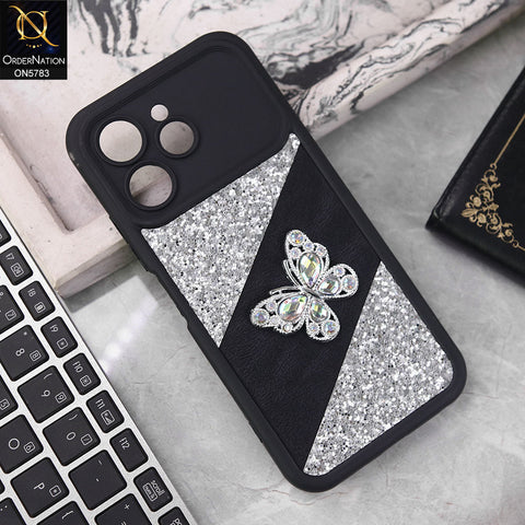 Tecno Spark 40 Cover - Silver -  New Luxurious 3D Bling RhineStone Gliter Case