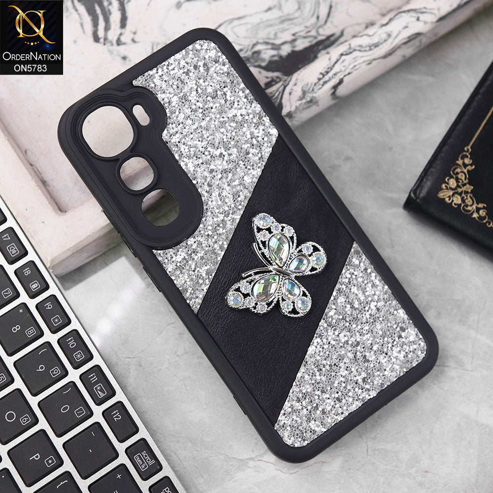 Vivo Y400 4G Cover - Silver -  New Luxurious 3D Bling RhineStone Gliter Case
