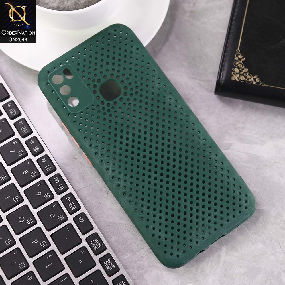 Infinix Hot 9 Play Cover - Dark Green -  Cooling Breathing Mesh Soft Rubber Feel Phone Case