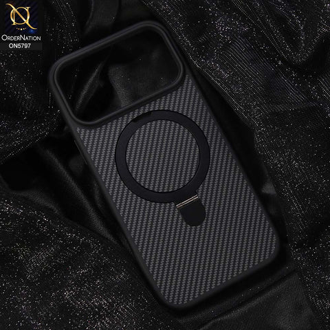 iPhone 17 Pro Max Cover - Black - New Classic Premium Qulity Tpu Carbon Fiber Texture Case With Metal KickStand