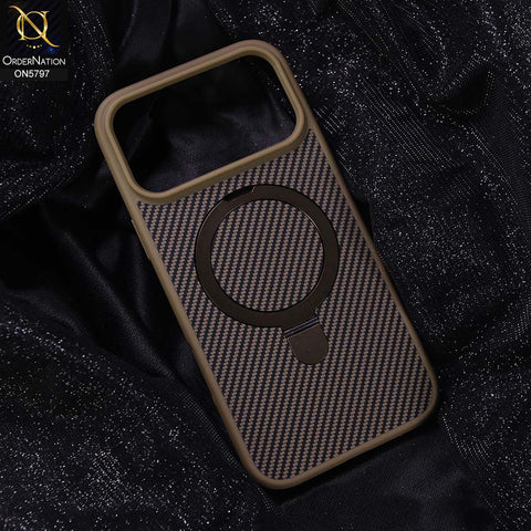 iPhone 17 Pro Max Cover - Brown - New Classic Premium Qulity Tpu Carbon Fiber Texture Case With Metal KickStand