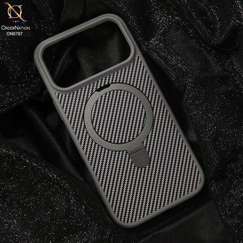 iPhone 17 Pro Max Cover - Gray - New Classic Premium Qulity Tpu Carbon Fiber Texture Case With Metal KickStand