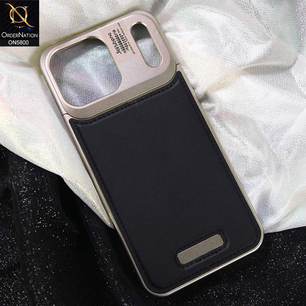iPhone 17 Pro Max Cover - Black - New Classic Premium Qulity Tpu Carbon Fiber Texture Case With Metal KickStand