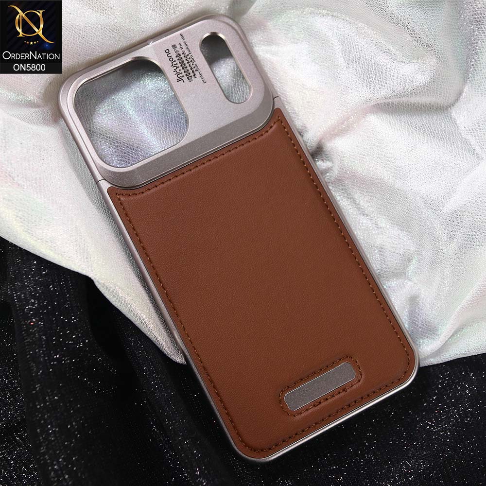 iPhone 17 Pro Max Cover - Brown - New Classic Premium Qulity Tpu Carbon Fiber Texture Case With Metal KickStand