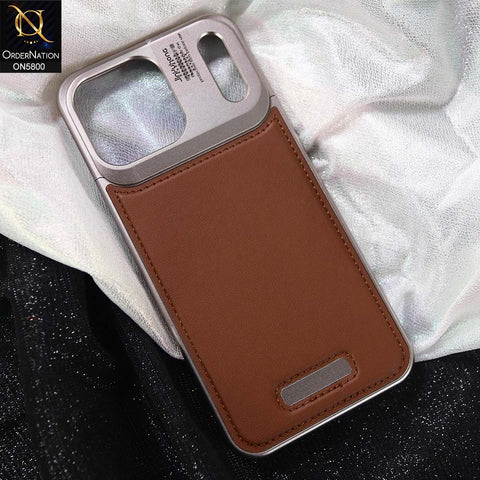 iPhone 17 Pro Max Cover - Brown - New Classic Premium Qulity Tpu Carbon Fiber Texture Case With Metal KickStand