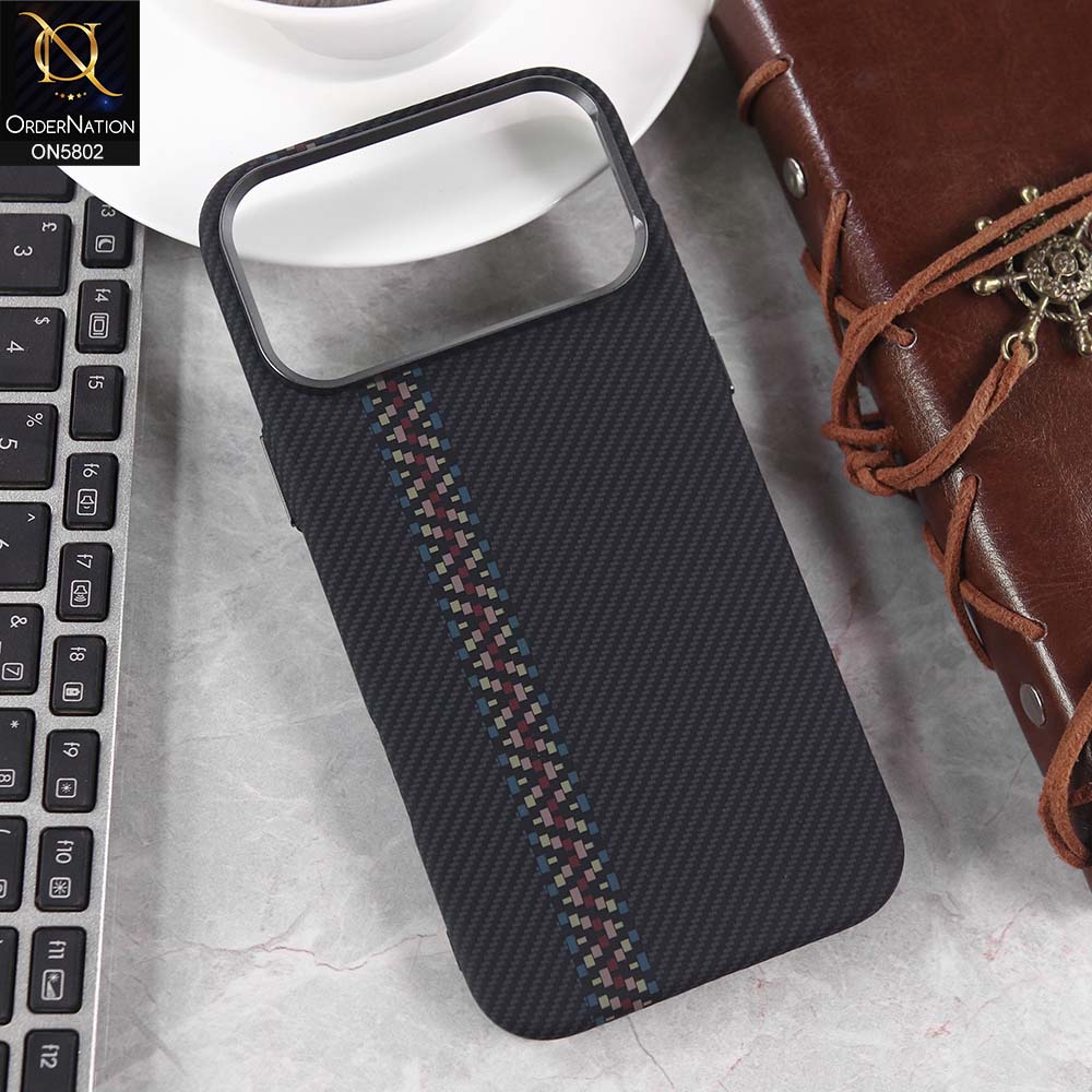 iPhone 17 Pro Max Cover - Design16 -  Luxo Superior Slim Profile High Quality Carbon Fibe Texture Case With Metal Camera Ring