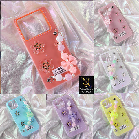 Infinix Smart 8 Pro Cover - Orange - New Trendy Floral Bow Decor Beaded Hand Strap