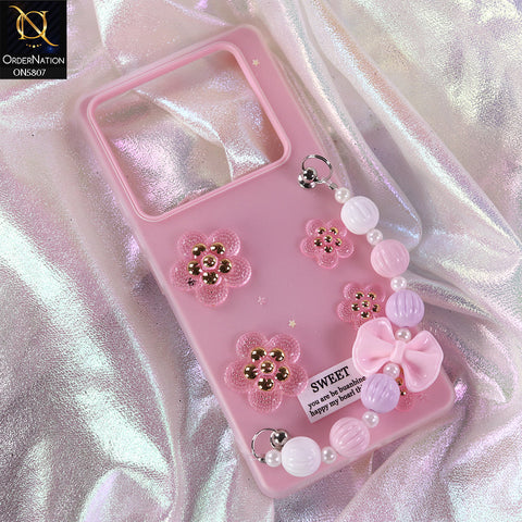 InInfinix Note 40 Pro Cover - Pink - New Trendy Floral Bow Decor Beaded Hand Strap