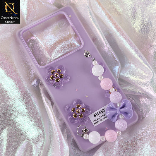 Infinix Note 40 Pro Plus Cover - Purple - New Trendy Floral Bow Decor Beaded Hand Strap