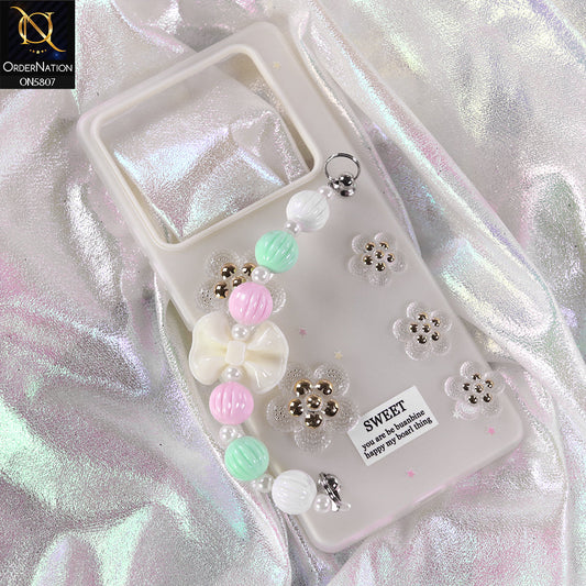 Infinix Note 40 Pro Plus Cover - White - New Trendy Floral Bow Decor Beaded Hand Strap
