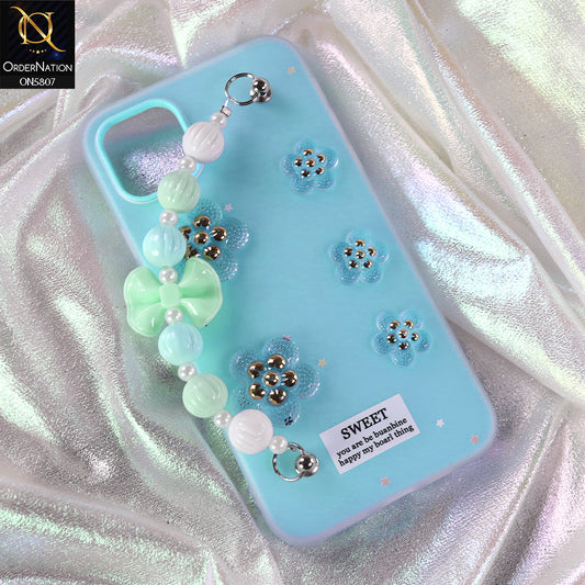 iPhone 11 Pro Max Cover - Blue - New Trendy Floral Bow Decor Beaded Hand Strap