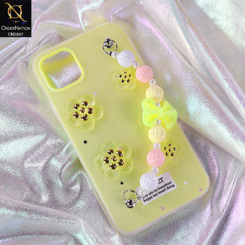iPhone 11 Pro Max Cover - Yellow - New Trendy Floral Bow Decor Beaded Hand Strap