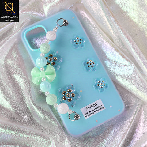 iPhone 12 Pro Max Cover - Blue - New Trendy Floral Bow Decor Beaded Hand Strap