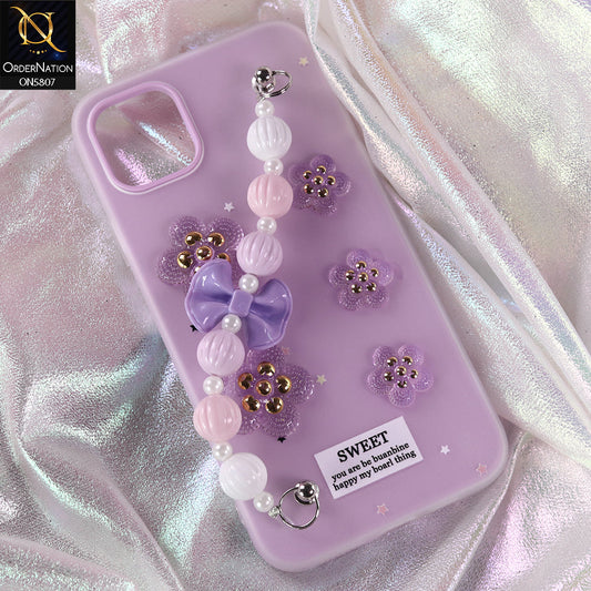 iPhone 12 Pro Max Cover - Purple - New Trendy Floral Bow Decor Beaded Hand Strap
