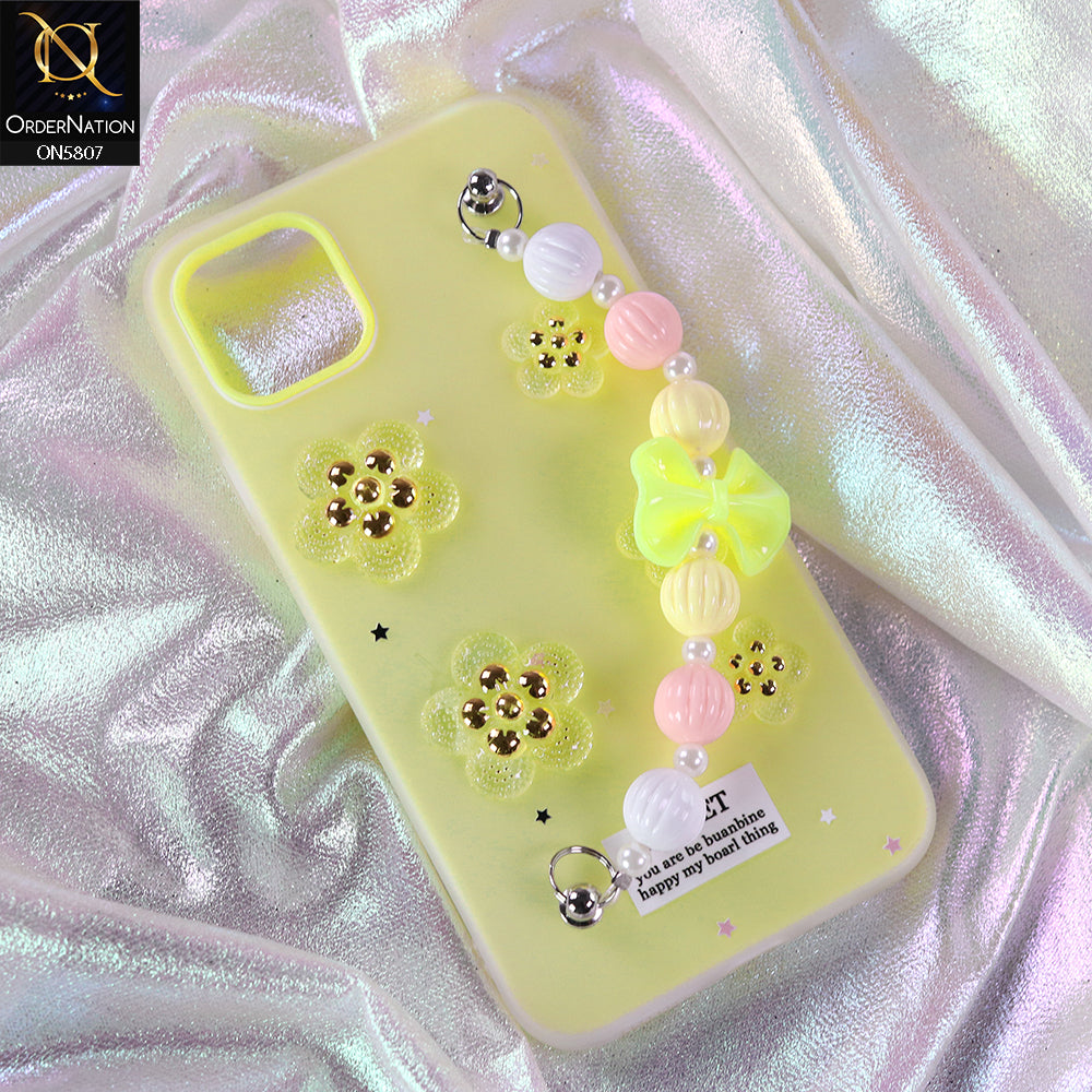iPhone 12 Pro Max Cover - Yellow - New Trendy Floral Bow Decor Beaded Hand Strap