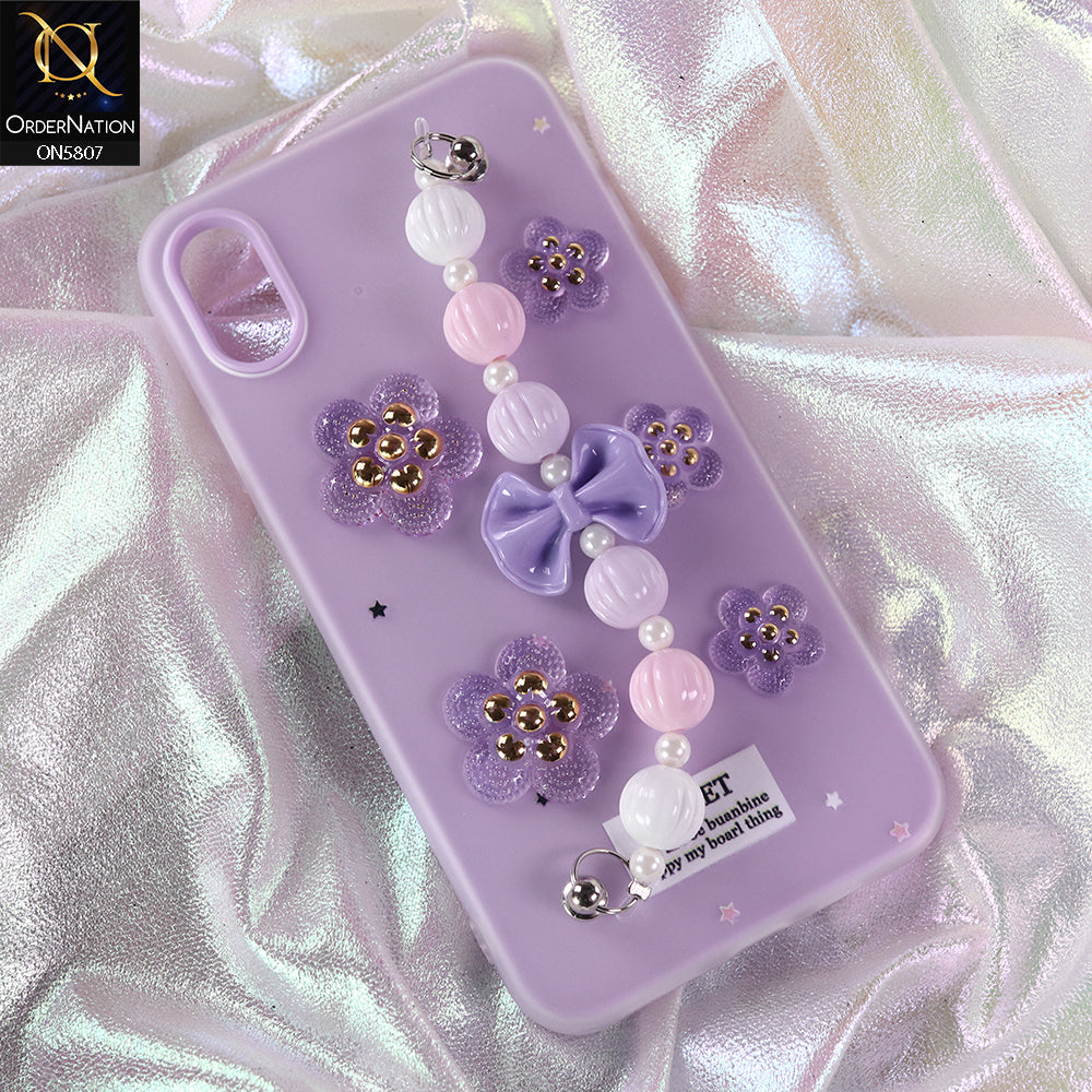 iPhone XS / X Cover - Purple - New Trendy Floral Bow Decor Beaded Hand Strap