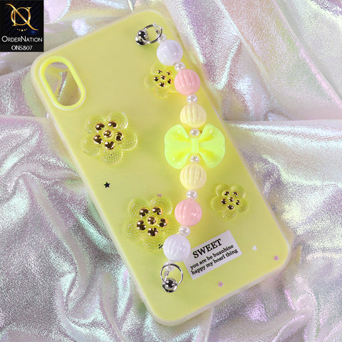 iPhone XS / X Cover - Yellow - New Trendy Floral Bow Decor Beaded Hand Strap