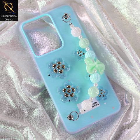 Realme 14 Cover - Blue - New Trendy Floral Bow Decor Beaded Hand Strap