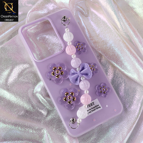 Realme 14 Cover - Purple - New Trendy Floral Bow Decor Beaded Hand Strap
