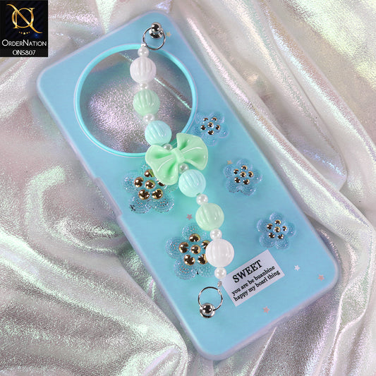 Xiaomi Redmi 14C Cover - Blue - New Trendy Floral Bow Decor Beaded Hand Strap