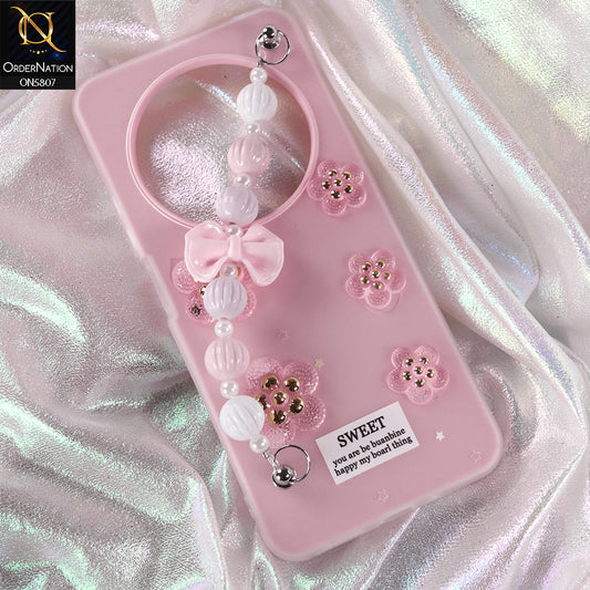 Xiaomi Poco C75 Cover - Pink - New Trendy Floral Bow Decor Beaded Hand Strap