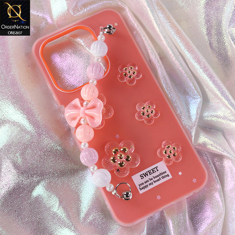 Xiaomi Redmi 15C 4G Cover - Orange - New Trendy Floral Bow Decor Beaded Hand Strap