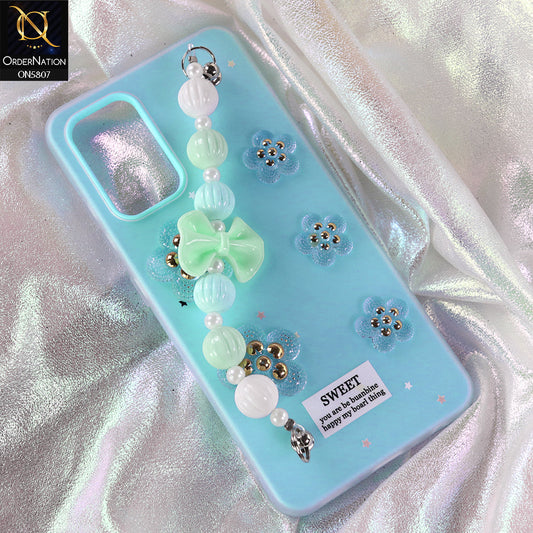 Samsung Galaxy A32 Cover - Blue - New Trendy Floral Bow Decor Beaded Hand Strap
