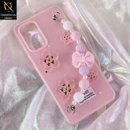 Samsung Galaxy A32 Cover - Pink - New Trendy Floral Bow Decor Beaded Hand Strap
