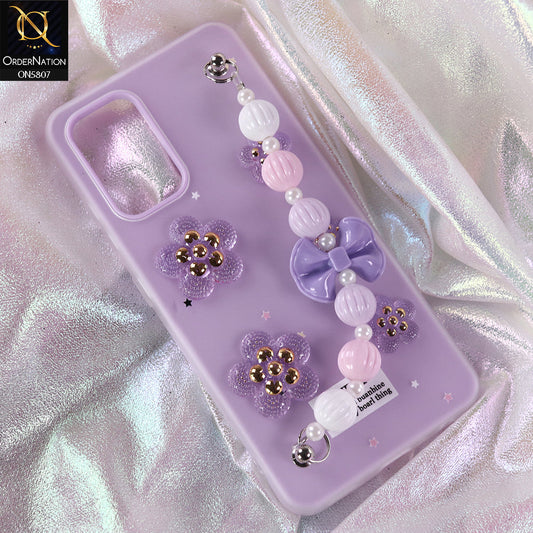Samsung Galaxy A32 Cover - Purple - New Trendy Floral Bow Decor Beaded Hand Strap