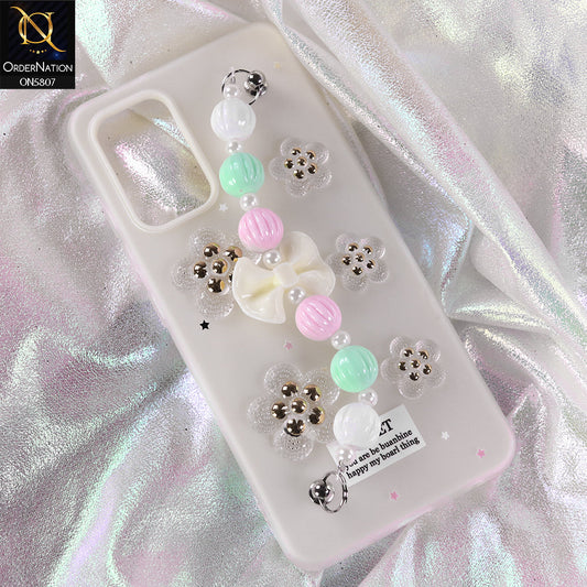Samsung Galaxy A32 Cover - White - New Trendy Floral Bow Decor Beaded Hand Strap