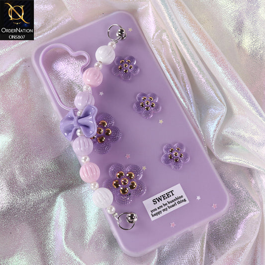 Samsung Galaxy A56 Cover - Purple - New Trendy Floral Bow Decor Beaded Hand Strap