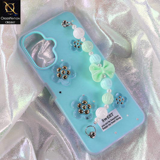 Infinix Smart 10 Cover - Blue - New Trendy Floral Bow Decor Beaded Hand Strap