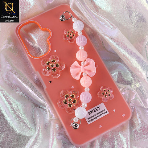 Infinix Smart 10 Cover - Orange - New Trendy Floral Bow Decor Beaded Hand Strap
