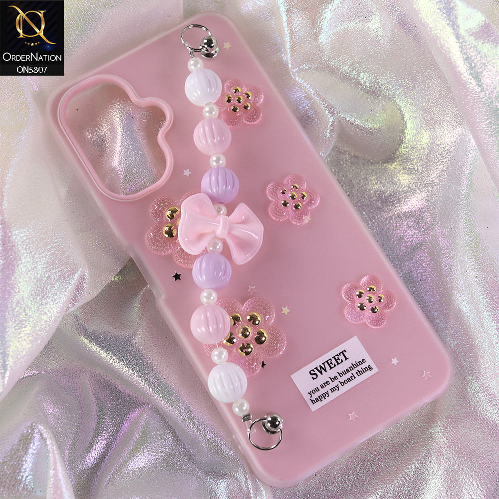 Infinix Smart 10 Cover - Pink - New Trendy Floral Bow Decor Beaded Hand Strap