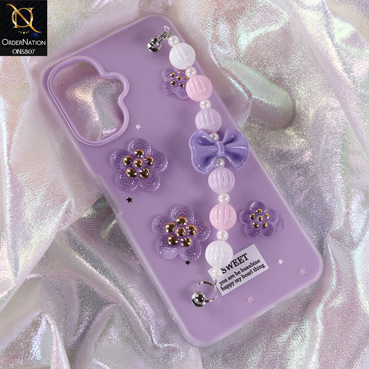 Infinix Smart 10 Cover - Purple - New Trendy Floral Bow Decor Beaded Hand Strap