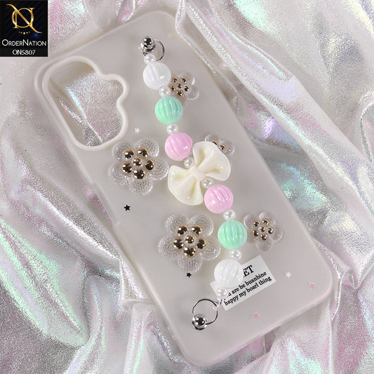 Infinix Smart 10 Cover - White - New Trendy Floral Bow Decor Beaded Hand Strap