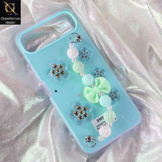 Infinix Smart 10 Plus Cover - Blue - New Trendy Floral Bow Decor Beaded Hand Strap