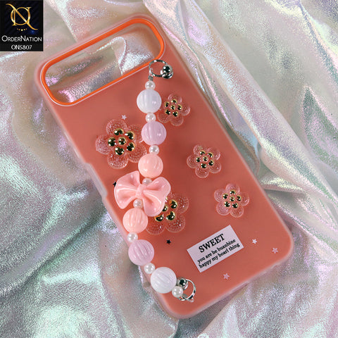 Infinix Smart 10 Plus Cover - Orange - New Trendy Floral Bow Decor Beaded Hand Strap