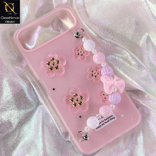 Infinix Smart 10 Plus Cover - Pink - New Trendy Floral Bow Decor Beaded Hand Strap