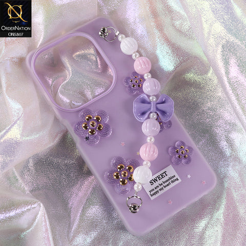 Infinix Smart 8 HD Cover - Purple - New Trendy Floral Bow Decor Beaded Hand Strap