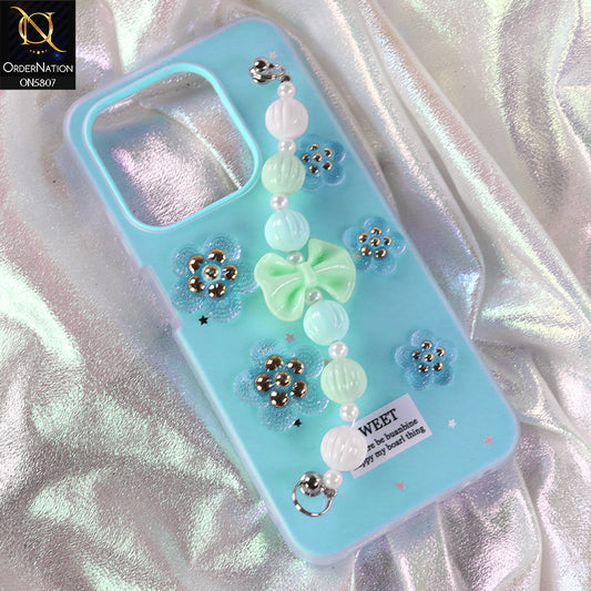 Infinix Hot 50i Cover - Blue - New Trendy Floral Bow Decor Beaded Hand Strap