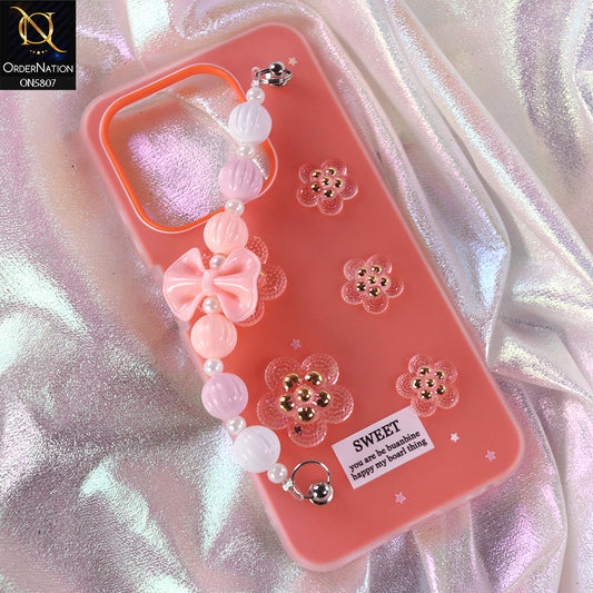 Infinix Smart 9 HD Cover - Orange - New Trendy Floral Bow Decor Beaded Hand Strap