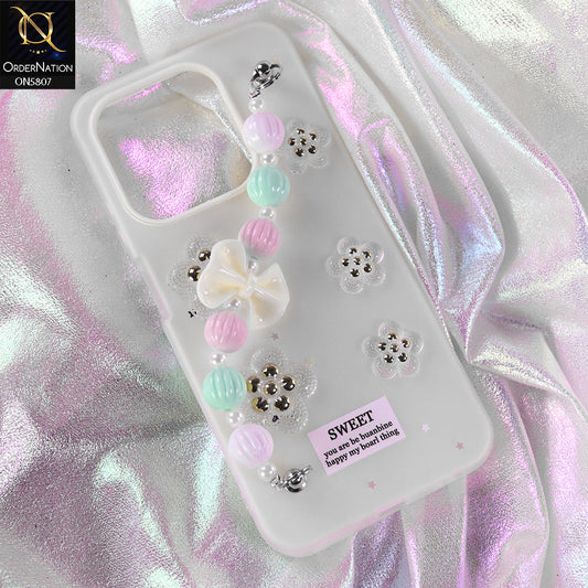 Infinix Hot 50i Cover - White - New Trendy Floral Bow Decor Beaded Hand Strap