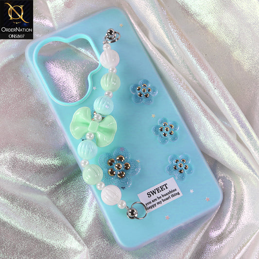 Vivo V60 Cover - Blue - New Trendy Floral Bow Decor Beaded Hand Strap
