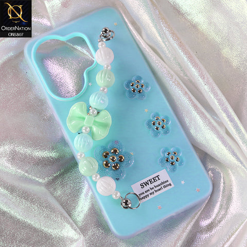 Vivo V60 Cover - Blue - New Trendy Floral Bow Decor Beaded Hand Strap