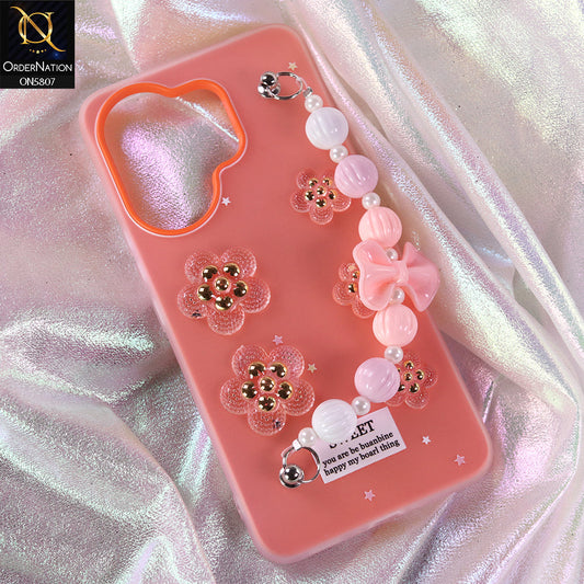 Vivo V60 Cover - Orange - New Trendy Floral Bow Decor Beaded Hand Strap