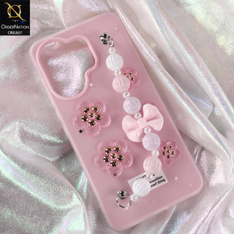 Vivo V60 Cover - Pink - New Trendy Floral Bow Decor Beaded Hand Strap