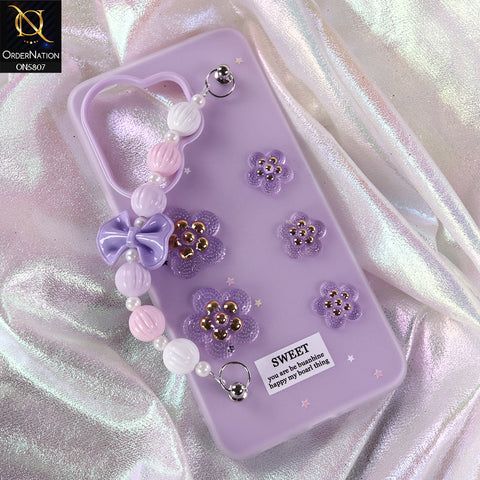 Vivo V60 Cover - Purple - New Trendy Floral Bow Decor Beaded Hand Strap