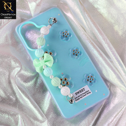 Vivo V60 Lite 5G Cover - Blue - New Trendy Floral Bow Decor Beaded Hand Strap
