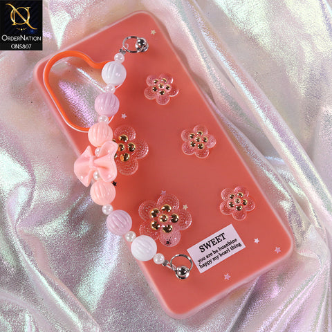 Vivo V60 Lite 4G Cover - Orange - New Trendy Floral Bow Decor Beaded Hand Strap